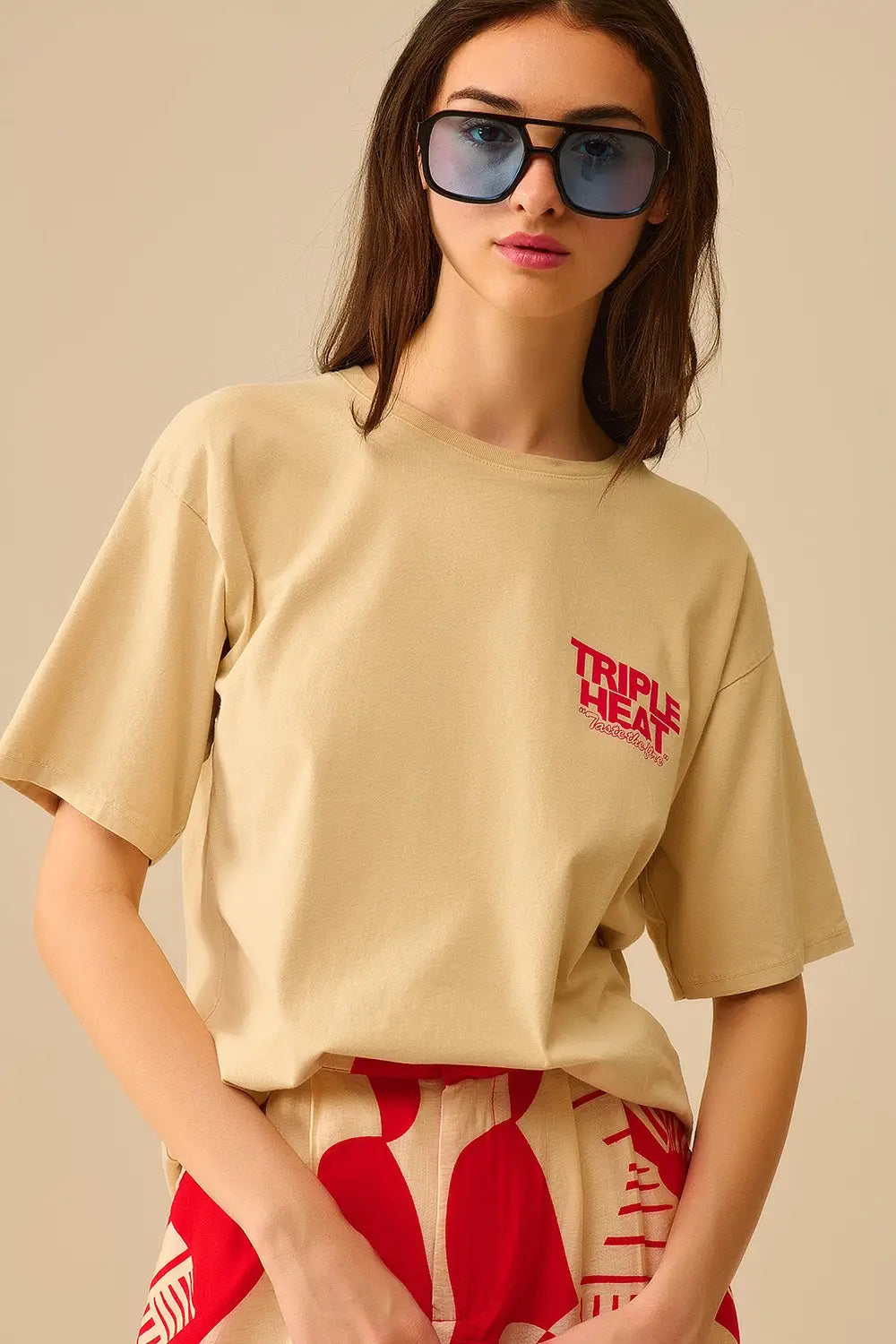 Beige relaxed fit Short Sleeve TRIPLE HEAT T-shirt - BEIGE / ONE - T-Shirts