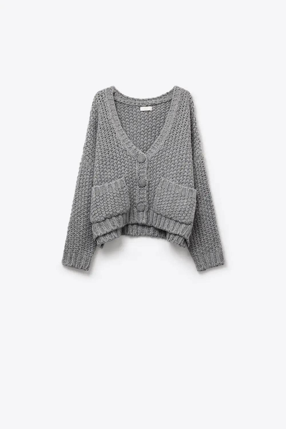 Oversized gray chunky knit jacket with pockets - GRAY / ONE - Jackets Cardigans