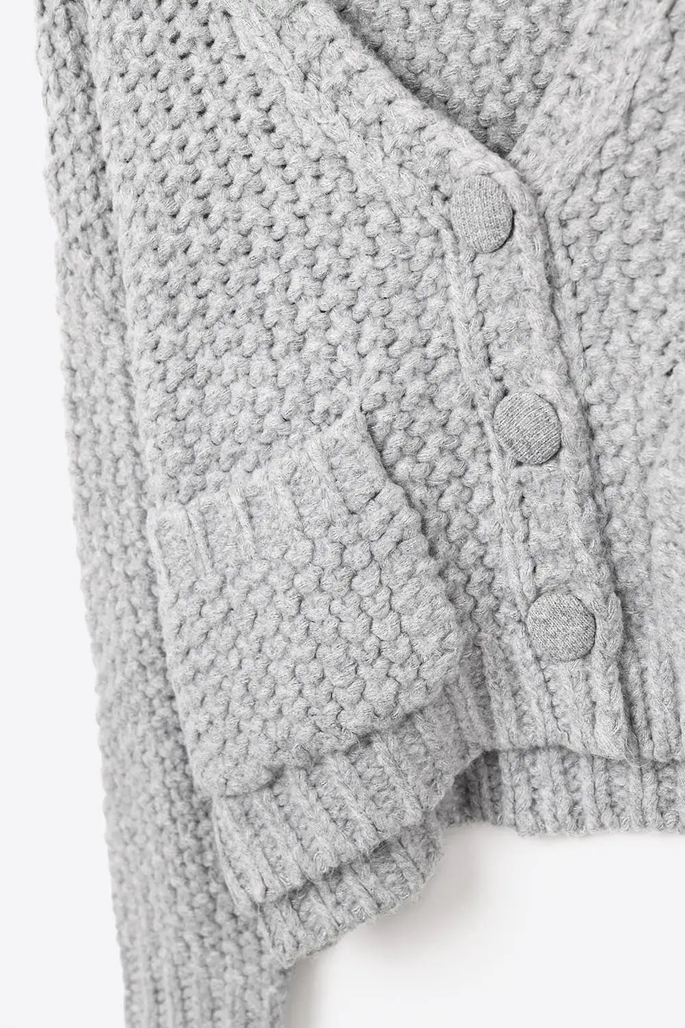 Oversized gray chunky knit jacket with pockets - GRAY / ONE - Jackets Cardigans