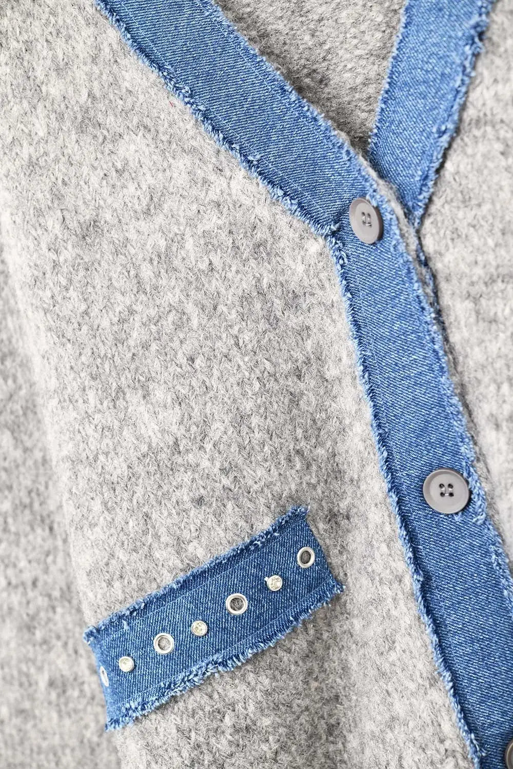 gray cardigan with denim fabric details - GRAY / ONE - Cardigans