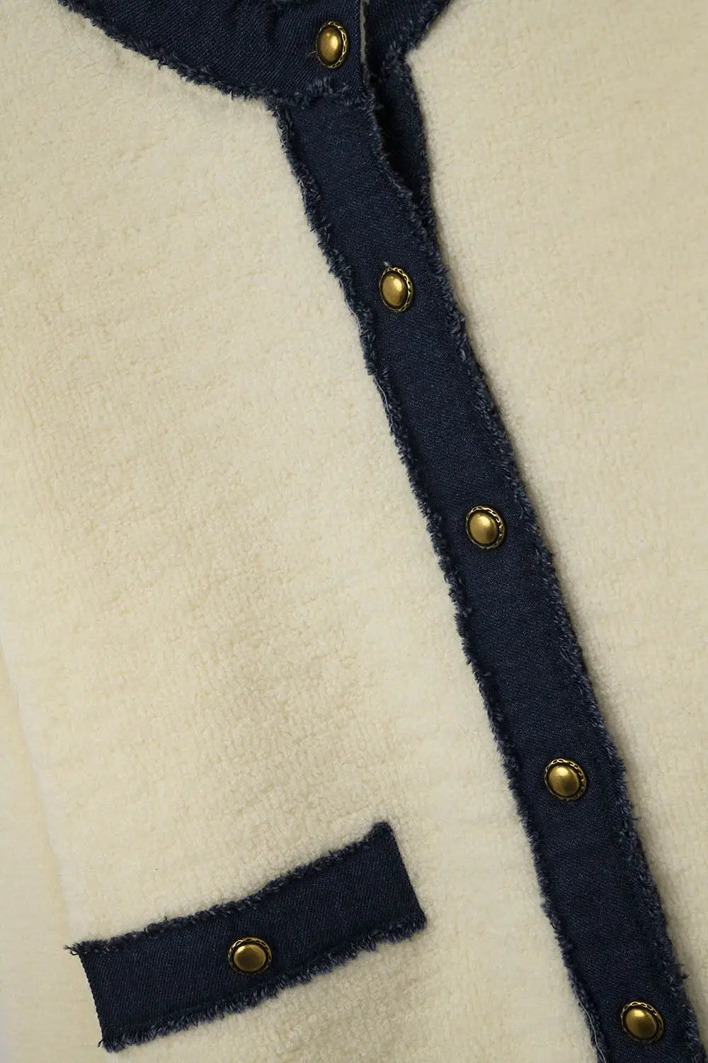 Chic Cream Cardigan with Navy denim Detailing - CREAM / ONE - Cardigans