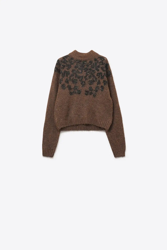 Brown Knitted Sweater with Abstract Design - BROWN / ONE - Sweaters