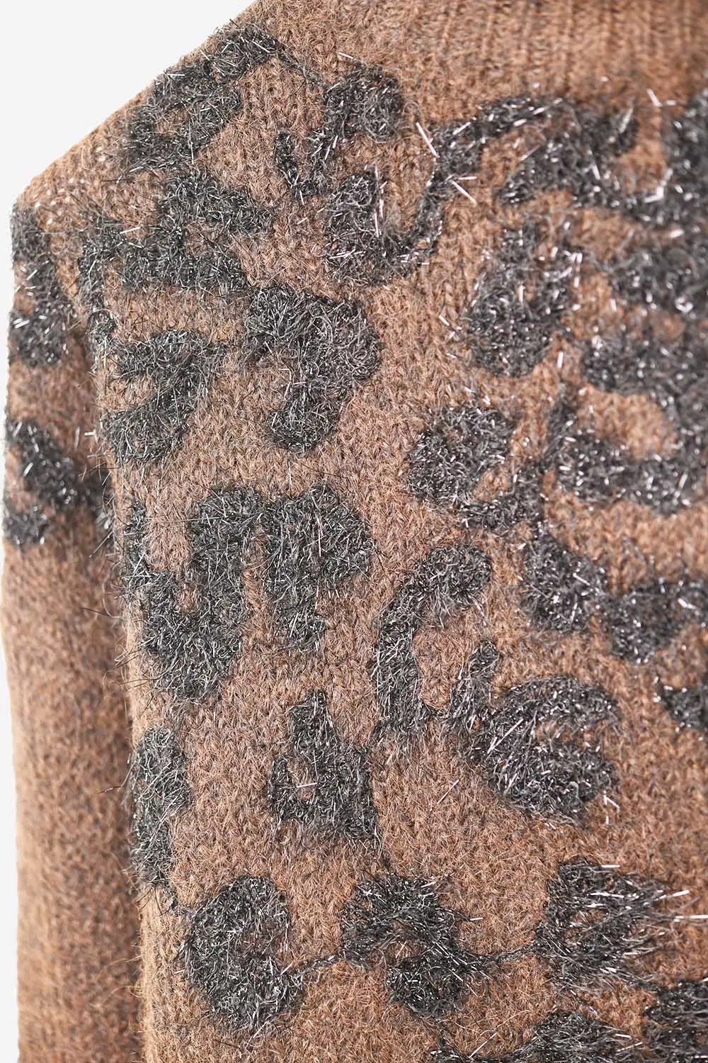 Brown Knitted Sweater with Abstract Design - BROWN / ONE - Sweaters