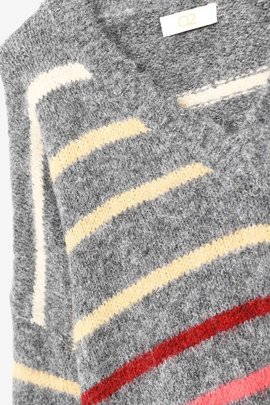 Grey Oversized Multicolor Stripe Sweater - GRAY / ONE - Sweaters