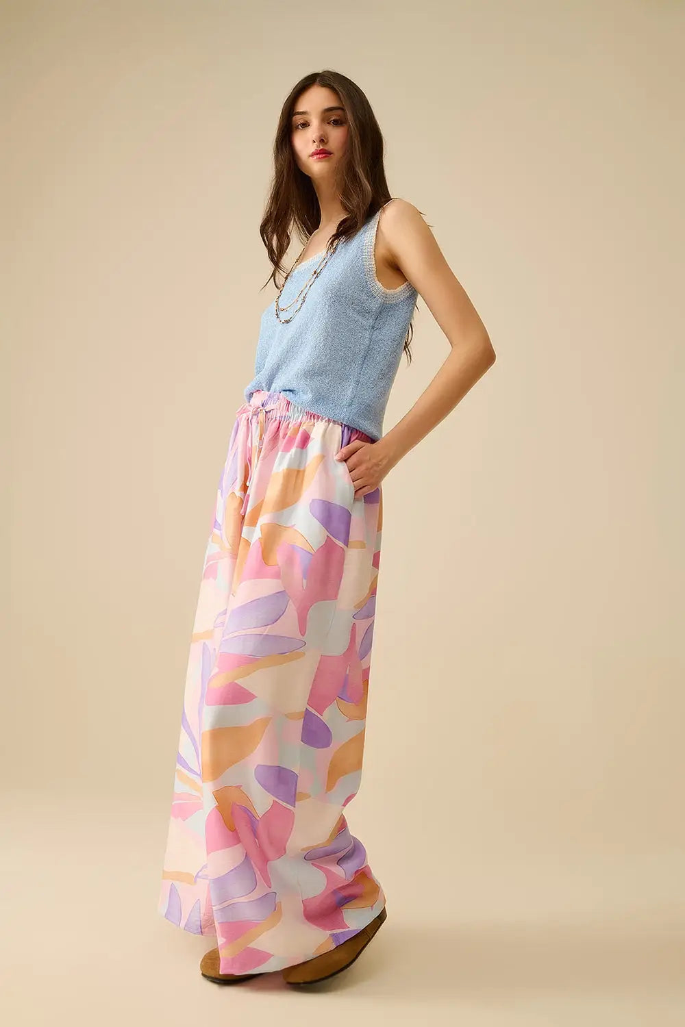Light Blue Knit Tank Top with White Trim - BLUE / ONE - Tops