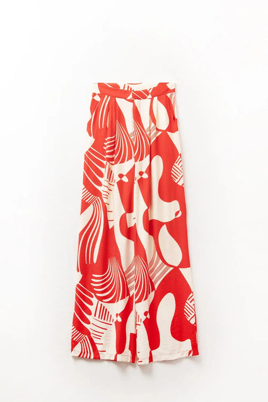 Red abstract print wide-leg trousers - Pants