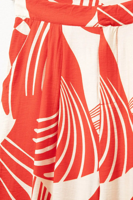 Red abstract print wide-leg trousers - Pants