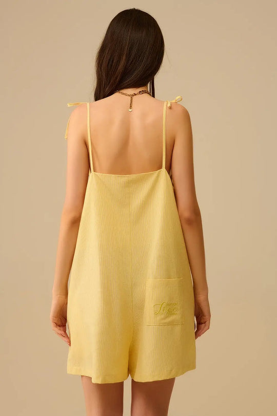 Yellow striped playsuit with shoulder ties and back pocket detail - Dresses Jumpsuits