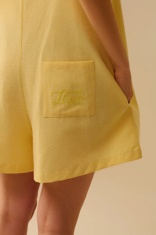 Yellow striped playsuit with shoulder ties and back pocket detail - Dresses Jumpsuits