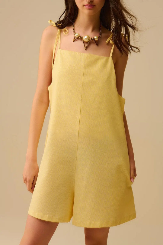 Yellow striped playsuit with shoulder ties and back pocket detail - Dresses Jumpsuits