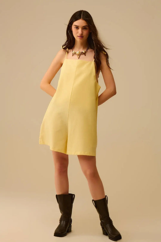 Yellow striped playsuit with shoulder ties and back pocket detail - Dresses Jumpsuits