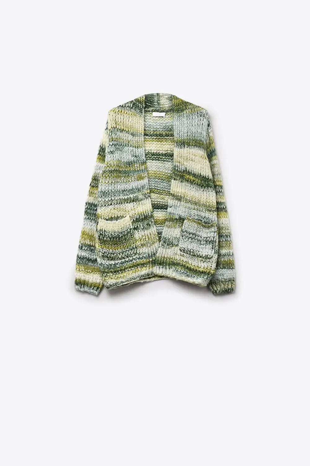 Oversized mottled striped long cardigan with pockets in Green - GREEN / ONE - Cardigans