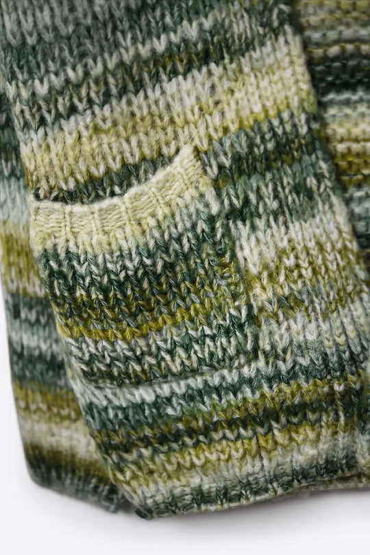 Oversized mottled striped long cardigan with pockets in Green - GREEN / ONE - Cardigans