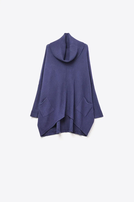 Oversized navy sweater with front pockets - NAVY / ONE - Sweaters