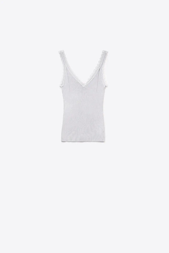 Scoop Neck Lace knitted Trim Tank Top in Grey - GRAY / ONE - Tops