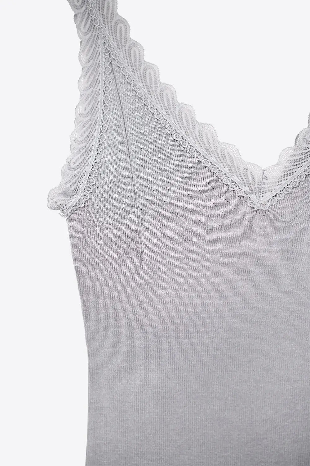Scoop Neck Lace knitted Trim Tank Top in Grey - GRAY / ONE - Tops
