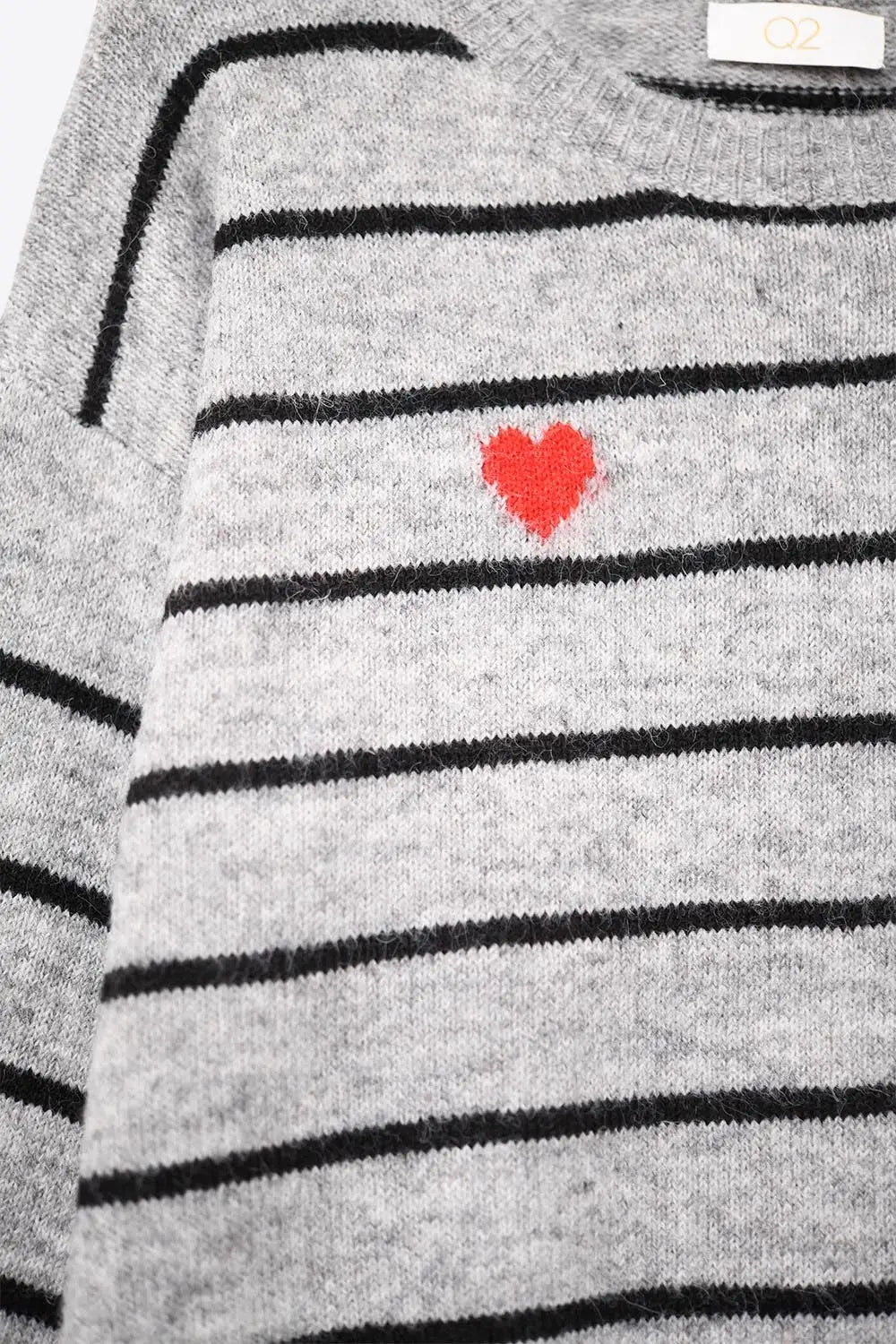 gray striped knit sweater with red heart detail - GRAY / ONE - Sweaters