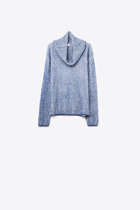 Navy blue ribbed knit sweater with a roll neck - BLUE / ONE - Sweaters