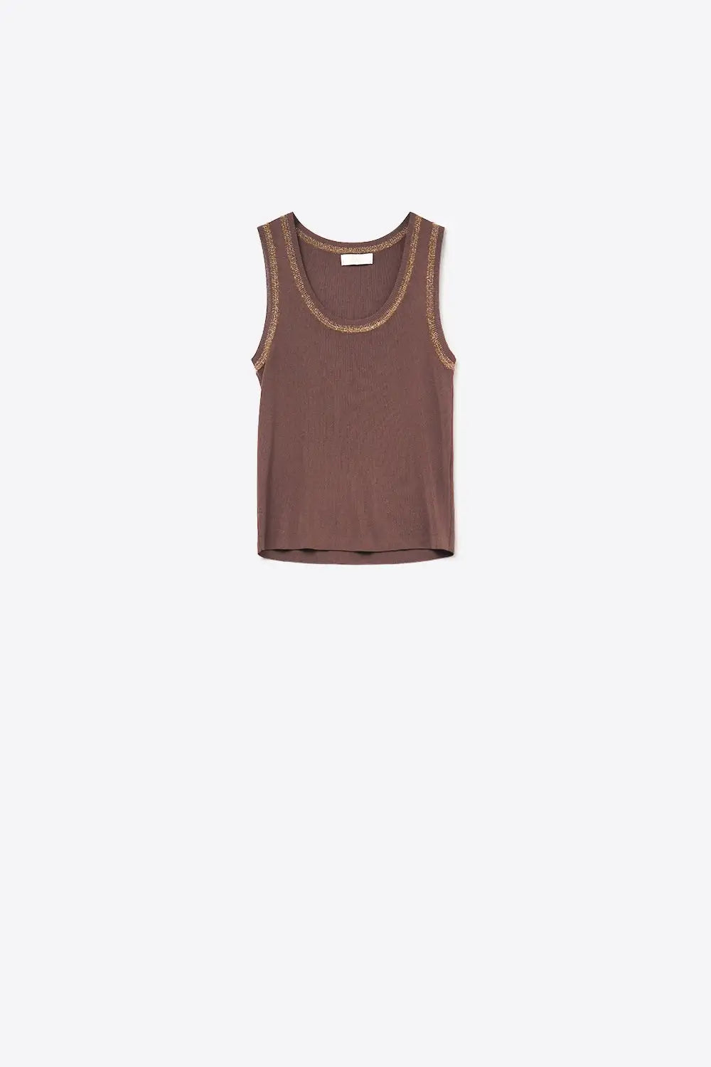 Brown Sleeveless Knit Top with Metallic Trim - BROWN / ONE - Sweaters