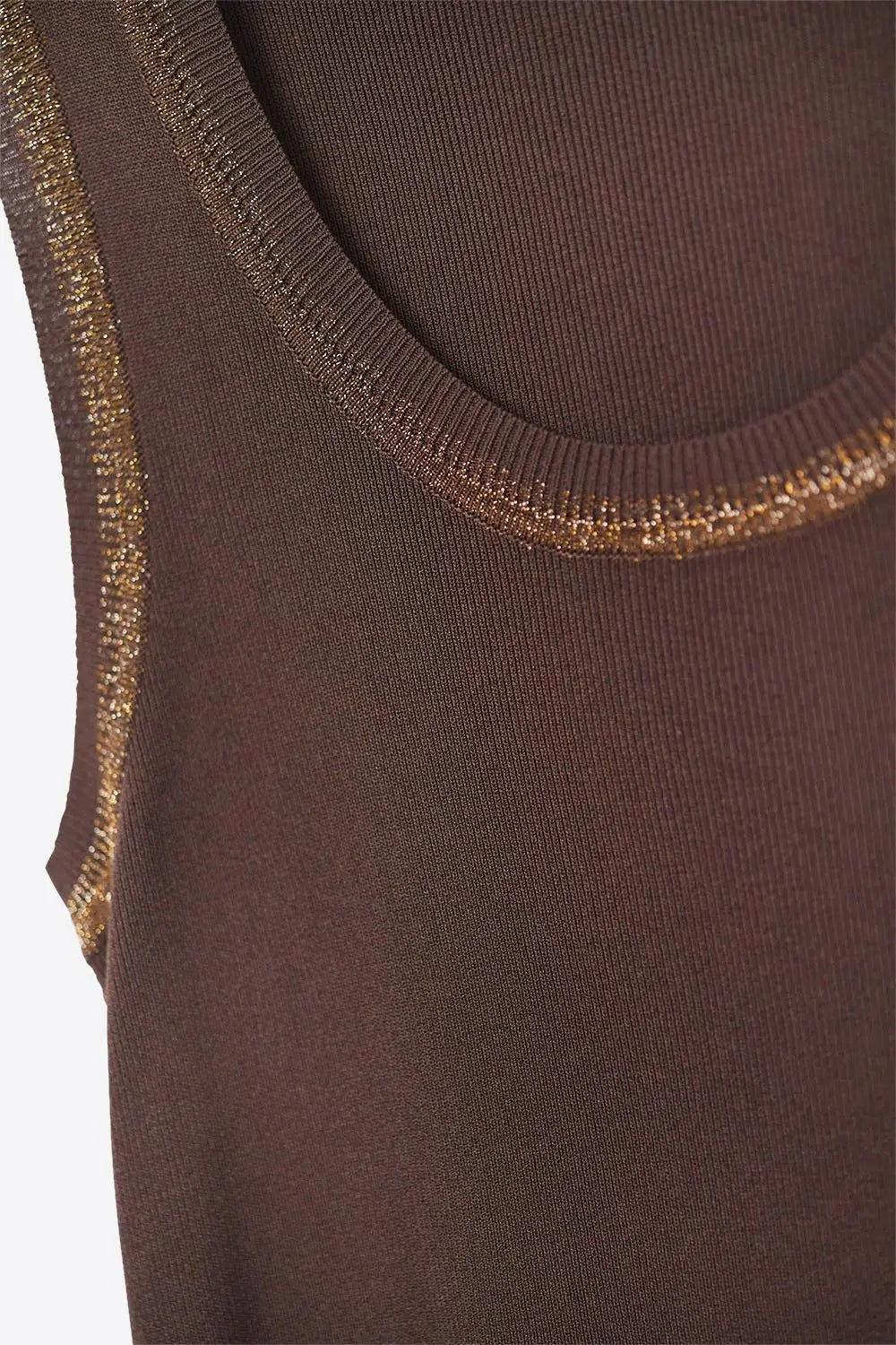 Brown Sleeveless Knit Top with Metallic Trim - BROWN / ONE - Sweaters