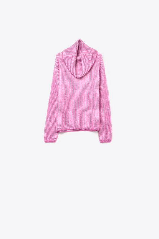 fuchsia ribbed knit sweater with a roll neck - FUCHSIA / ONE - Sweaters