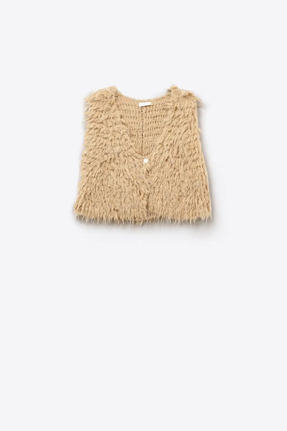 Luxurious vest with beige long-haired texture - BEIGE / ONE - Cardigans