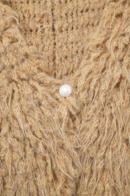 Luxurious vest with beige long-haired texture - BEIGE / ONE - Cardigans