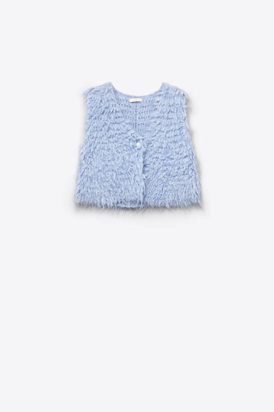 Luxurious vest with light blue long-haired texture - BLUE / ONE - Cardigans