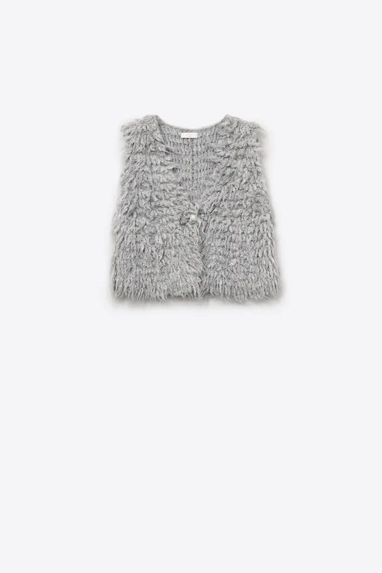 Luxurious vest with grey long-haired texture - GRAY / ONE - Cardigans