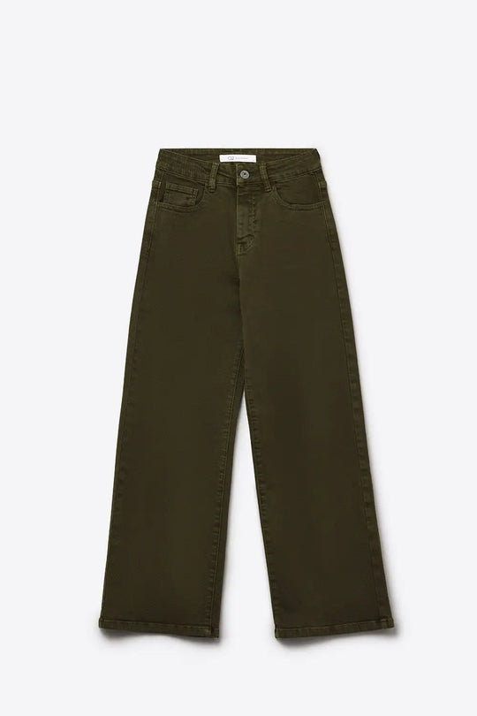 Cropped wide leg jeans in olive green - Colored Jeans