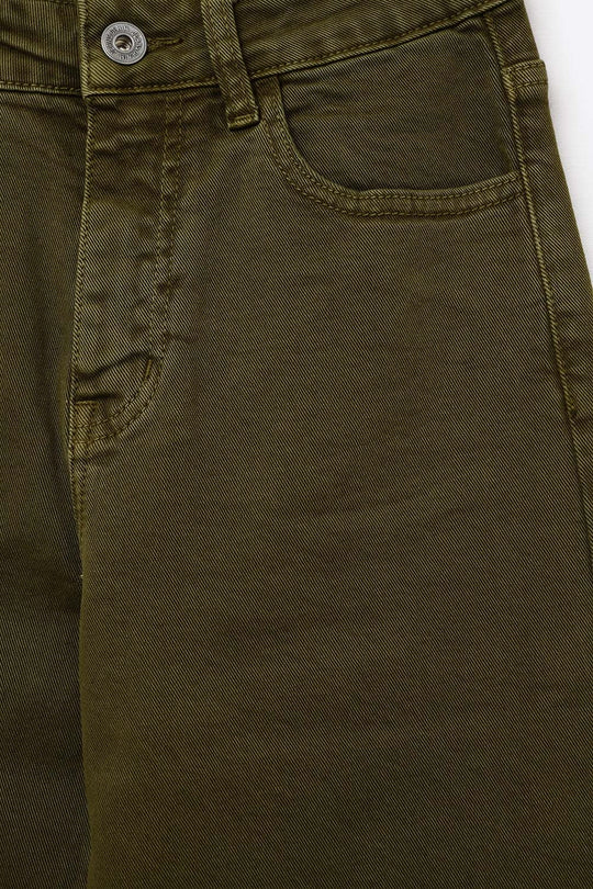 Cropped wide leg jeans in olive green