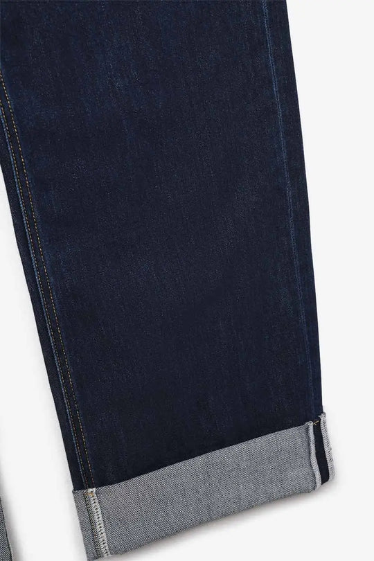 High-Waisted Dark Blue wide leg Jeans with Folded Hems