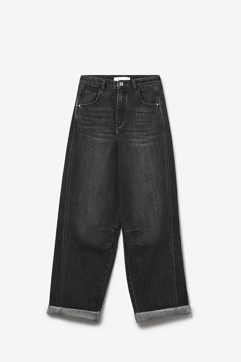 Washed Black Denim Barrel Jeans