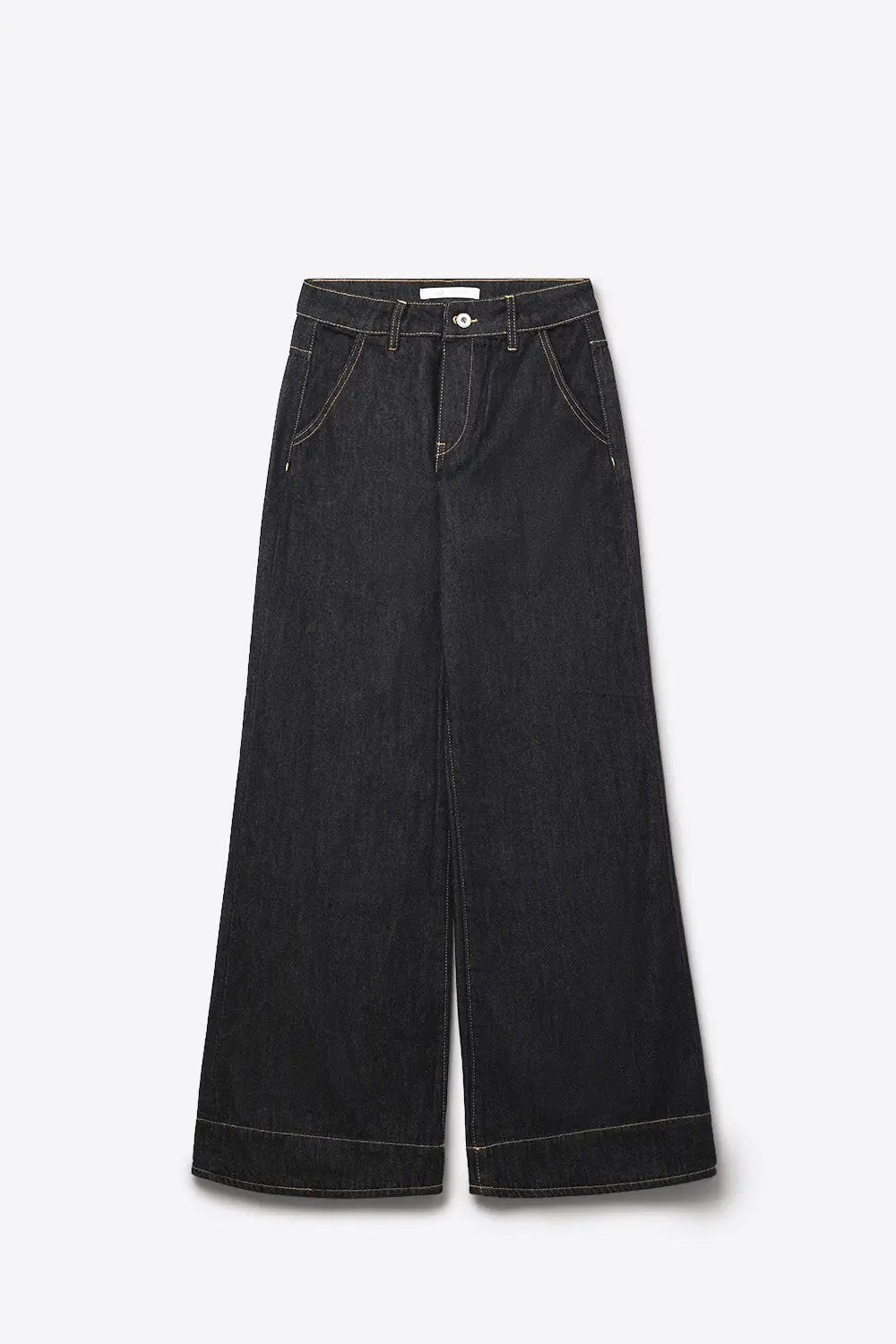 Dark Denim Wide-Leg Jeans with Contrast Stitching