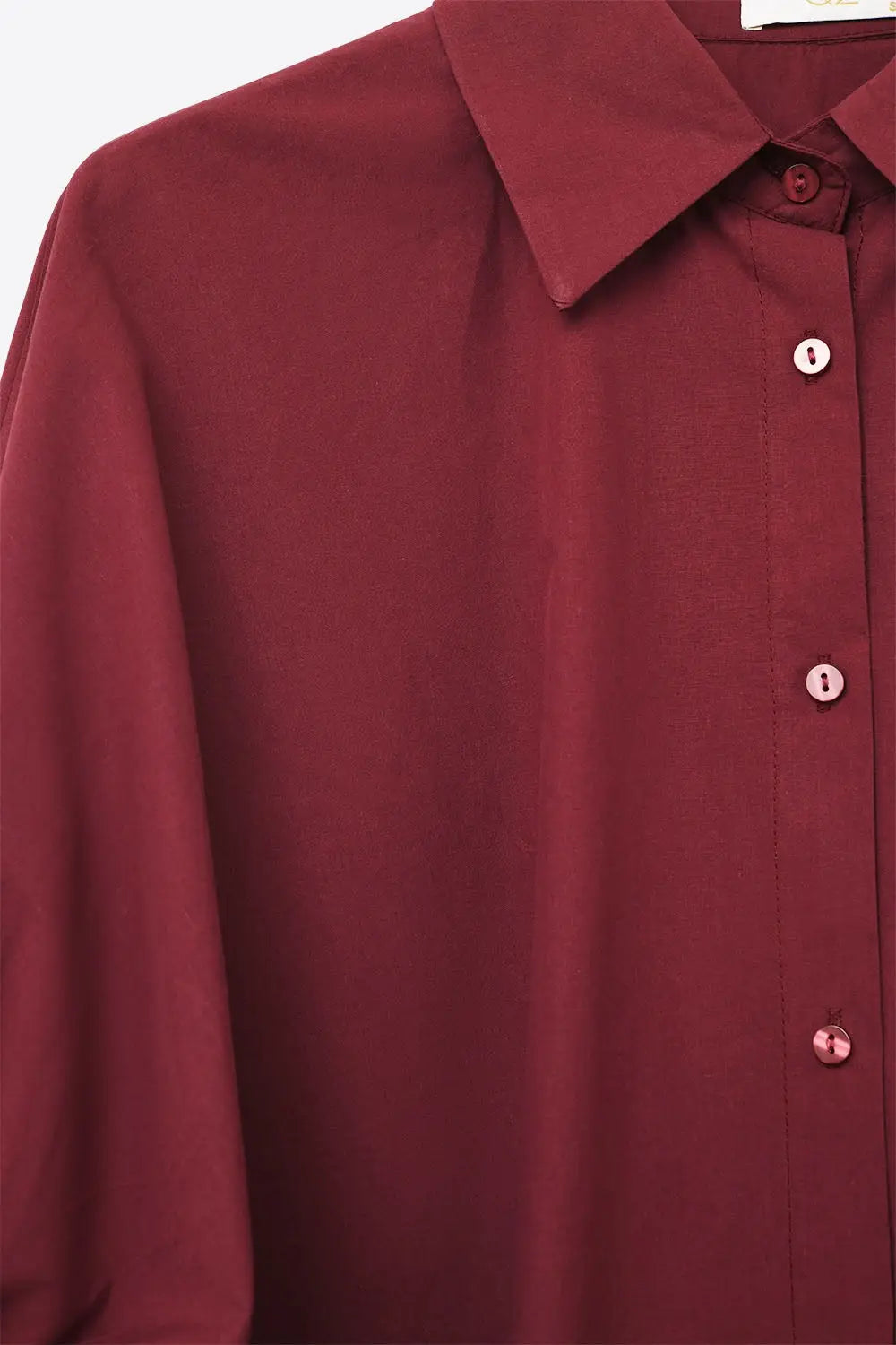 Burgundy Oversized Blouse with Short Sleeve - Shirts