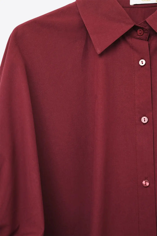 Burgundy Oversized Blouse with Short Sleeve - Shirts