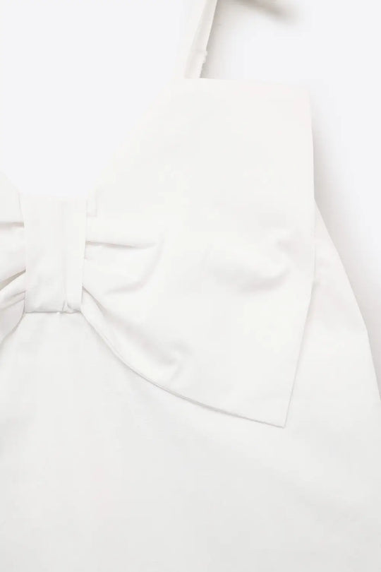 White poplin crop top with bow detail - Tops