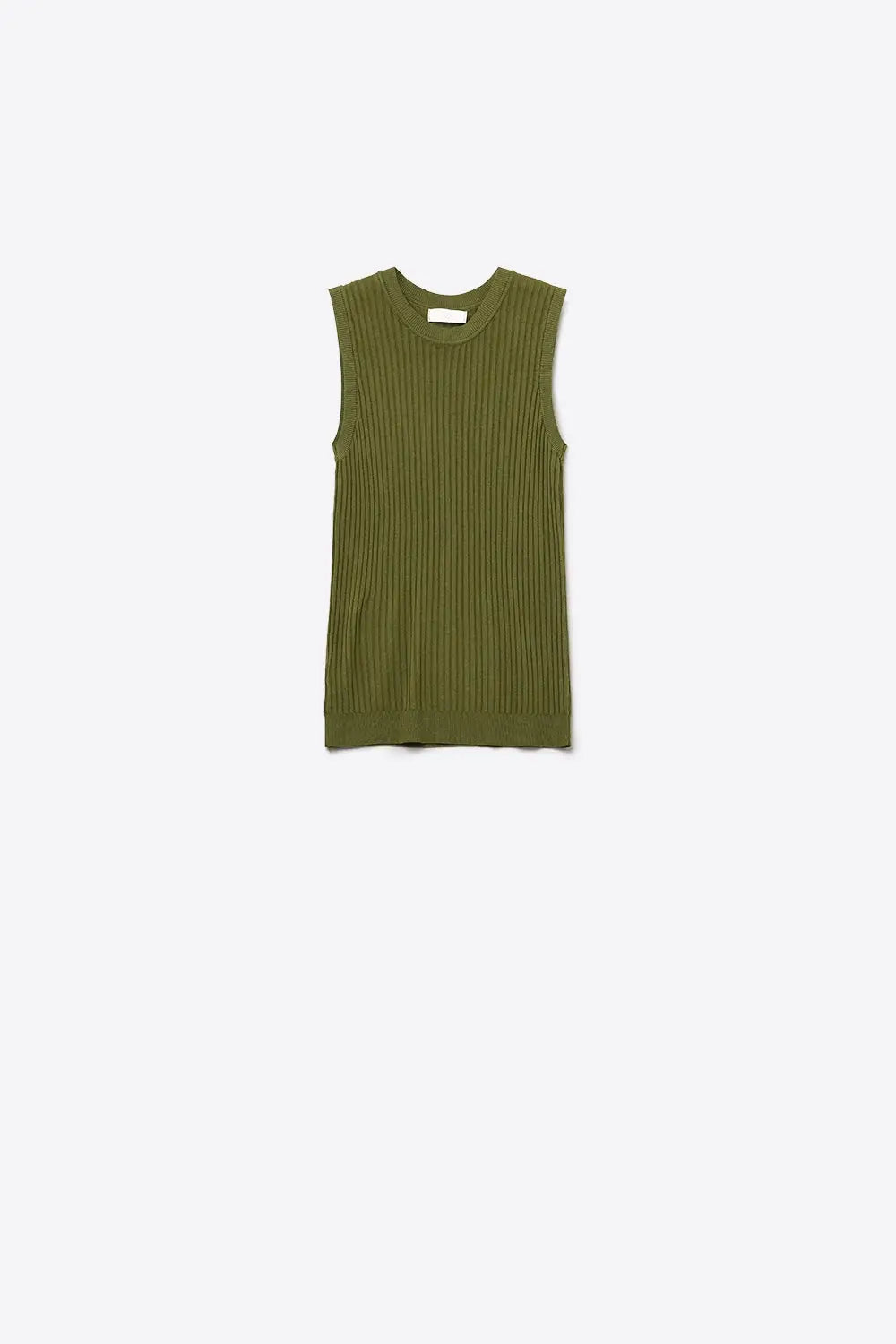 Khaki Sleeveless Ribbed knitted Top - KHAKI / ONE - Sweaters