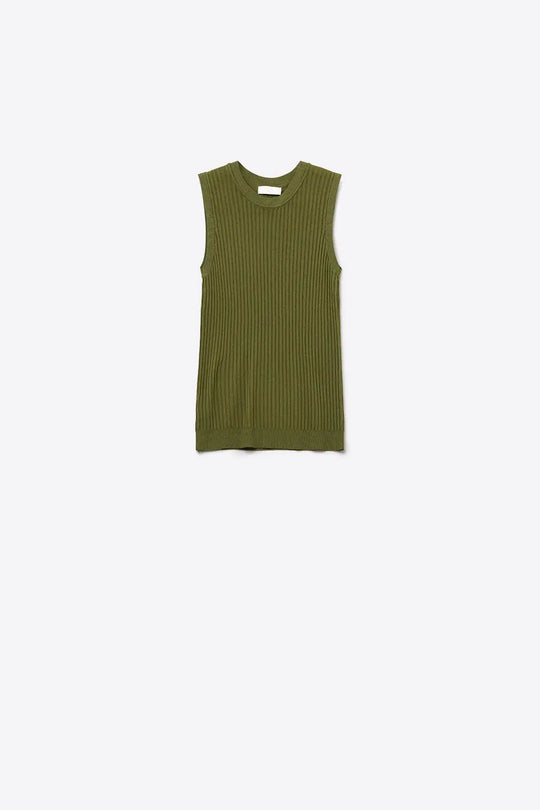 Khaki Sleeveless Ribbed knitted Top - KHAKI / ONE - Sweaters