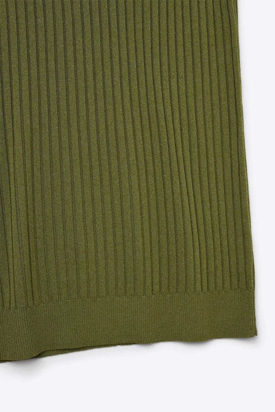 Khaki Sleeveless Ribbed knitted Top - KHAKI / ONE - Sweaters