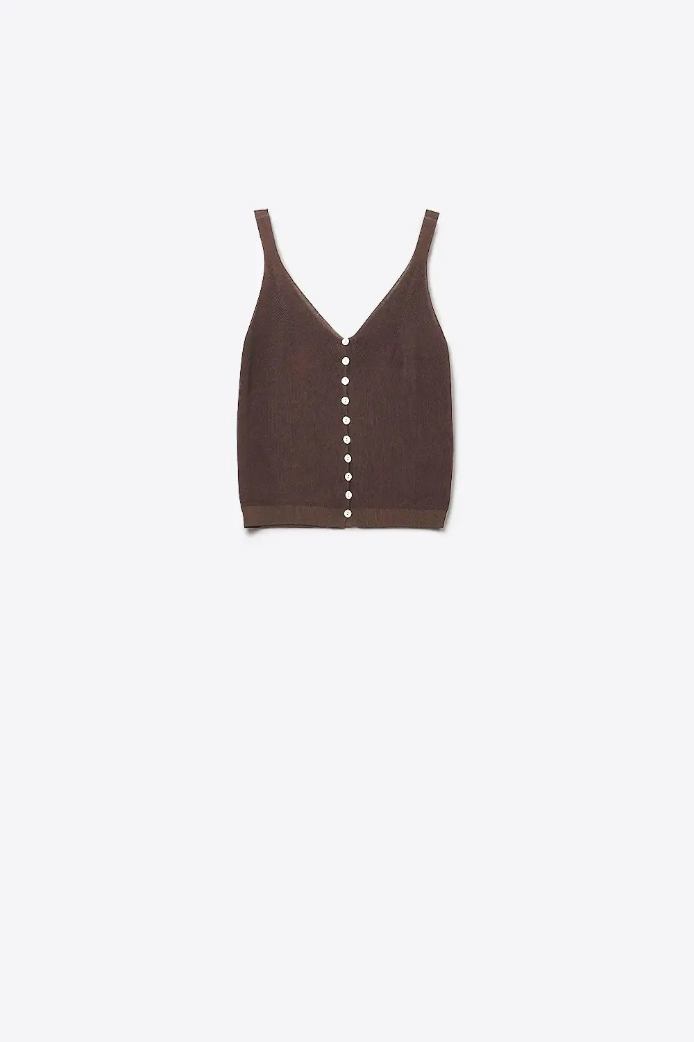 brown Knit Buttoned Crop Top - BROWN / ONE - Sweaters