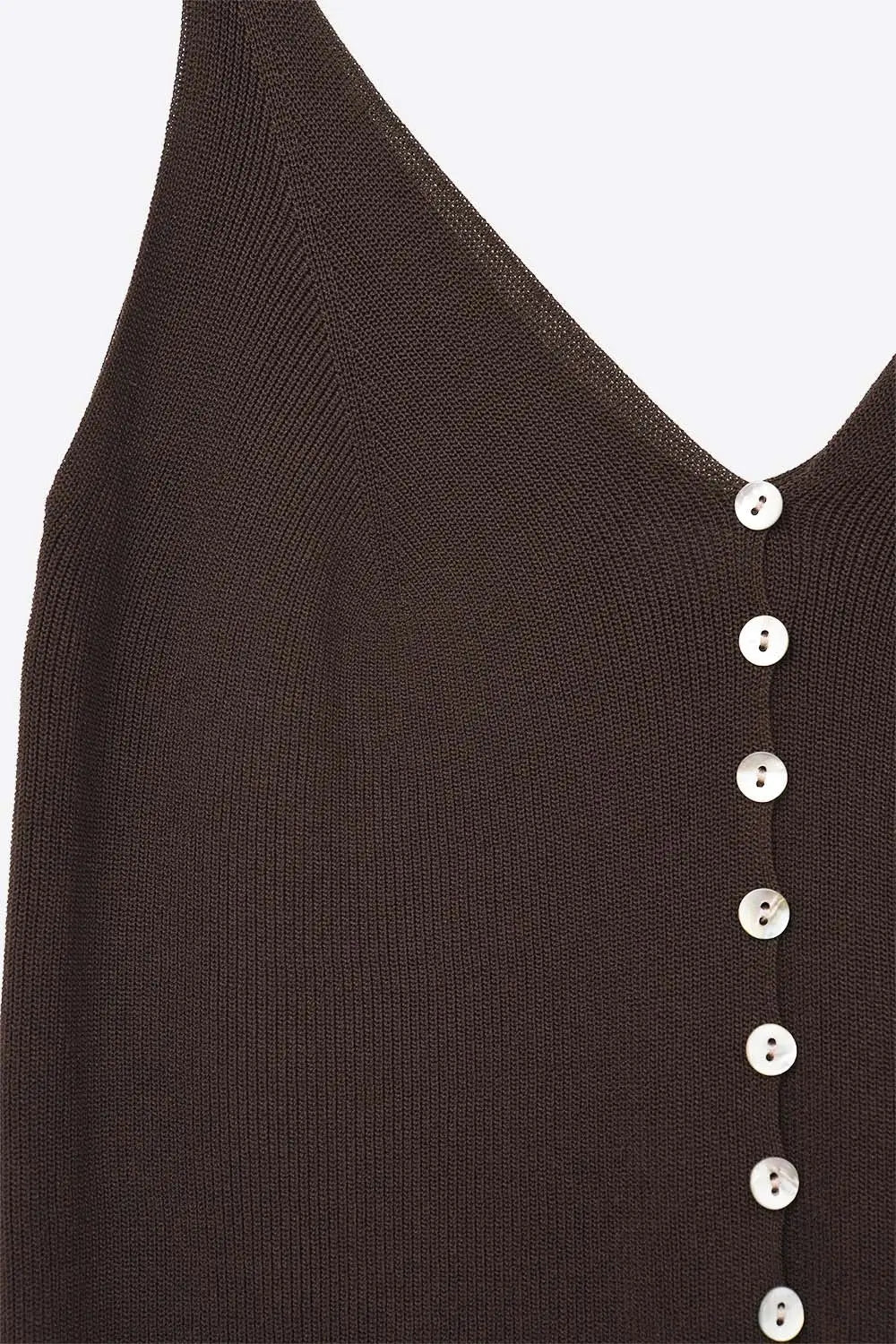 brown Knit Buttoned Crop Top - BROWN / ONE - Sweaters