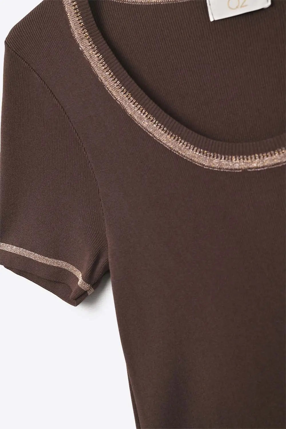 thin knitted sweater In brown With Silver Seam at Round Neck - BROWN / ONE - Sweaters