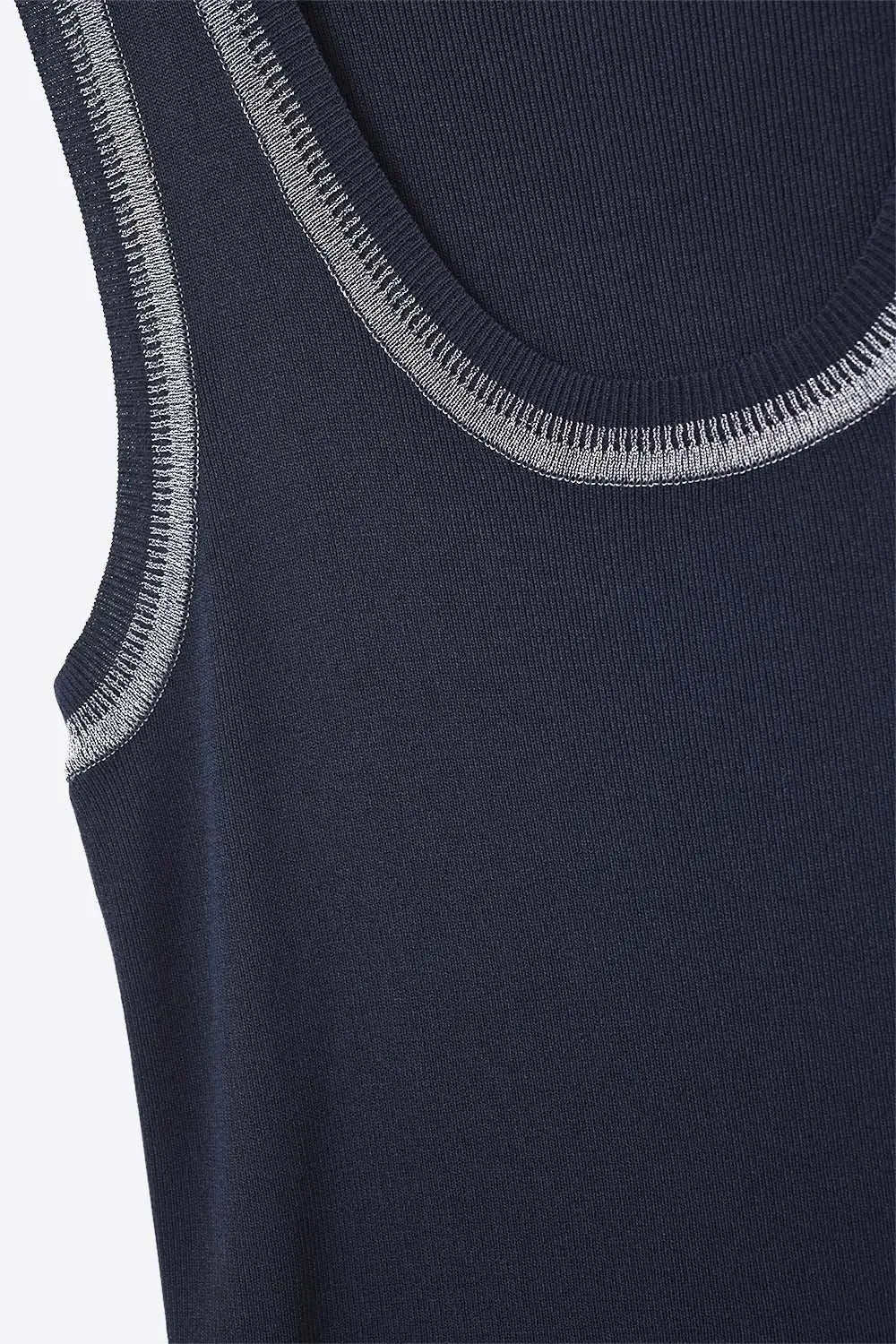Navy Sleeveless Knit Top with Metallic Trim - NAVY / ONE - Sweaters