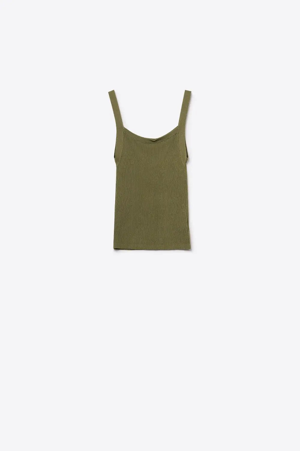 Khaki Green Ribbed Knit Top with Wide Straps - KHAKI / ONE - Sweaters