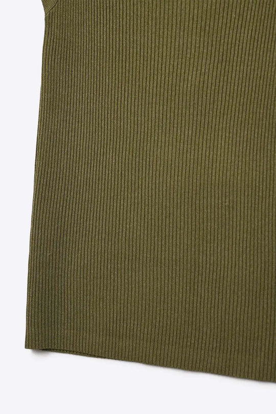Khaki Green Ribbed Knit Top with Wide Straps - KHAKI / ONE - Sweaters