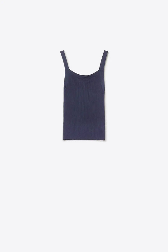 Navy Ribbed Knit Top with Wide Straps - NAVY / ONE - Tops