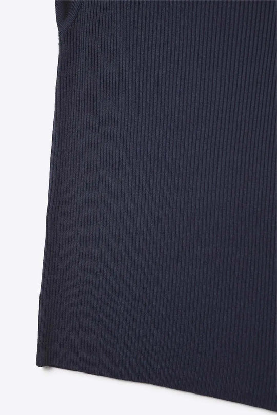 Navy Ribbed Knit Top with Wide Straps - NAVY / ONE - Tops