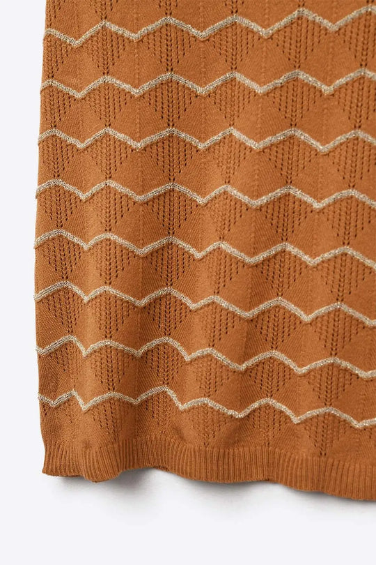 Zigzag V-Neck Knit sweater with dropped sleeves in Brown - BROWN / ONE - Sweaters