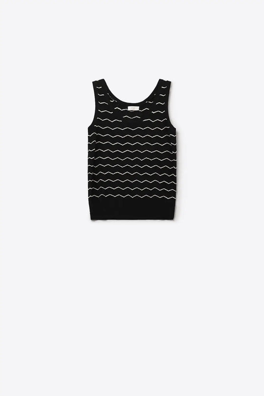 Black Knitted sweater with Golden Zigzag Pattern - BLACK / ONE - Tops